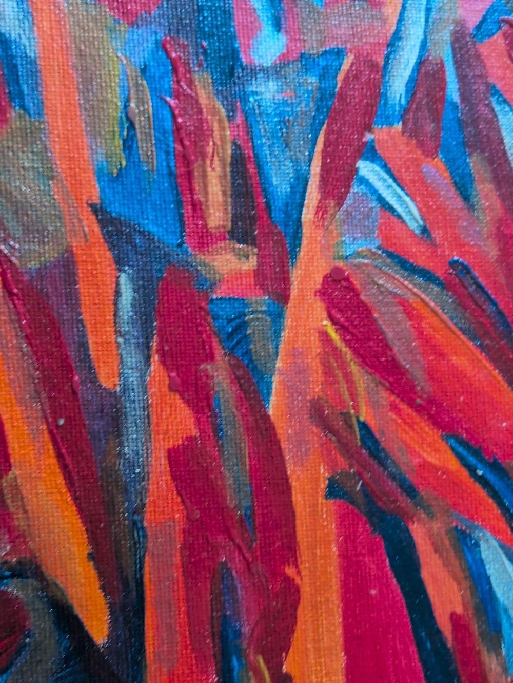 Contemporary Abstract Canvas Painting in Red, Orange and Blue